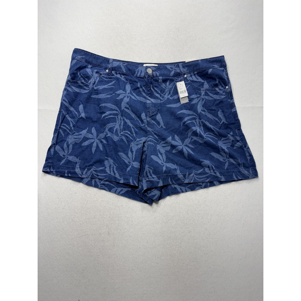 Lane Bryant Shorts Womens 24 Blue Denim Mid Rise Floral Tropical 114159 NEW
